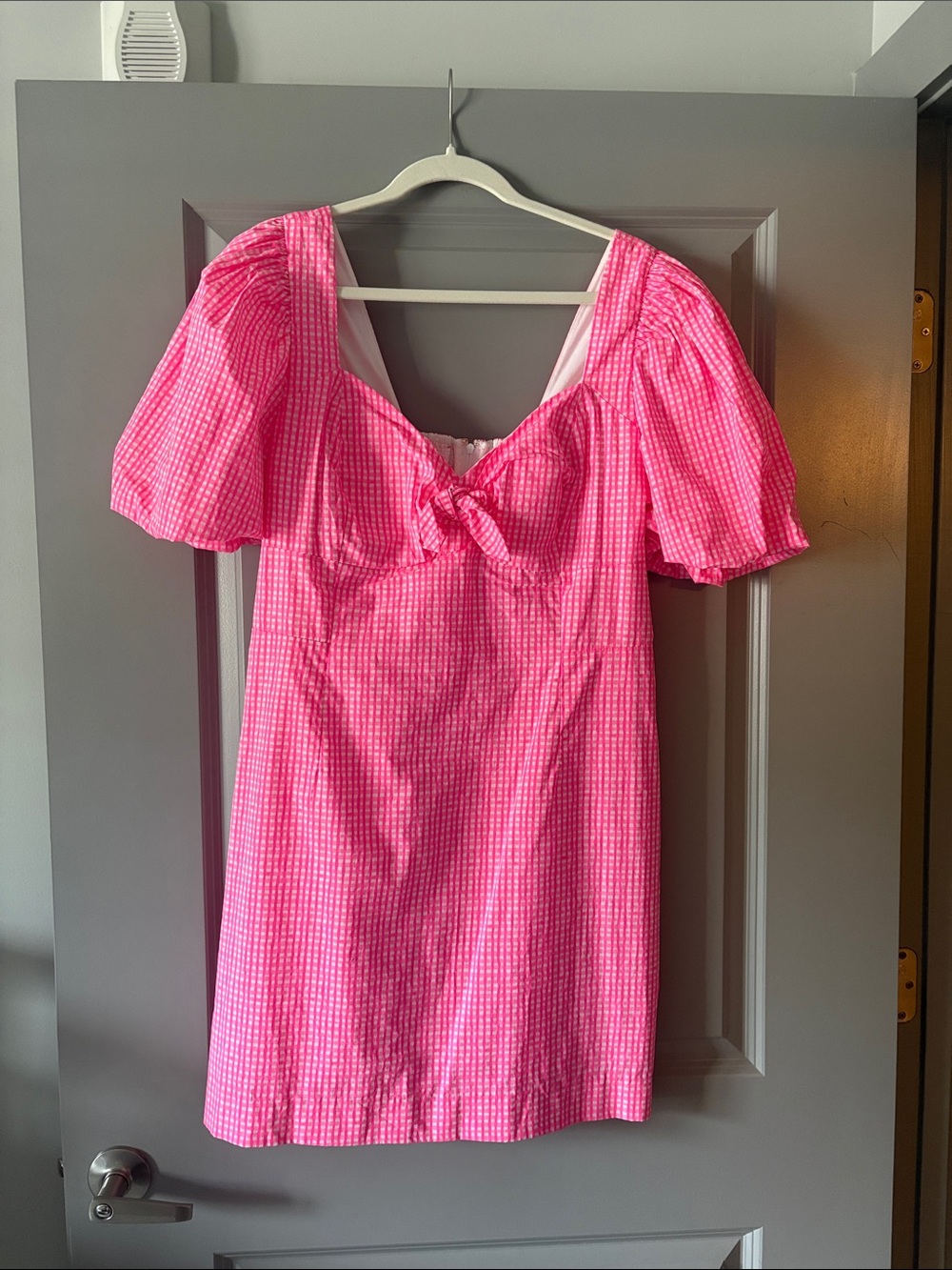 Lilly Pulitzer Pink Gingham Puff-Sleeve Mini Dress